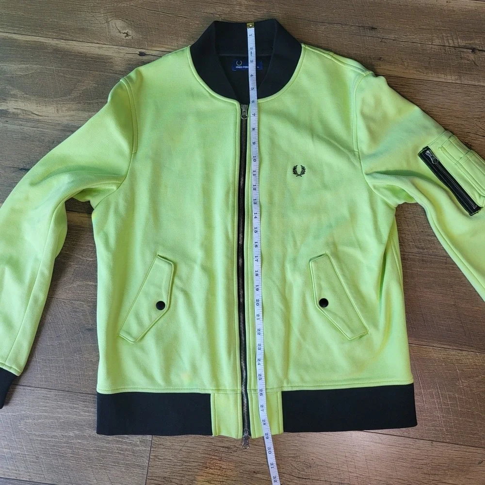 Fred Perry Mens Neon Lime Green Bomber Track Jacket Full Zip JP XL